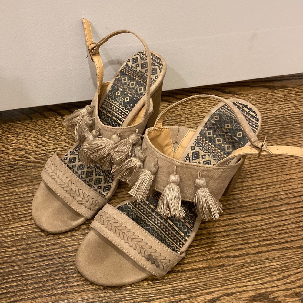 Size 7 Nude Suede Heels with Tassels